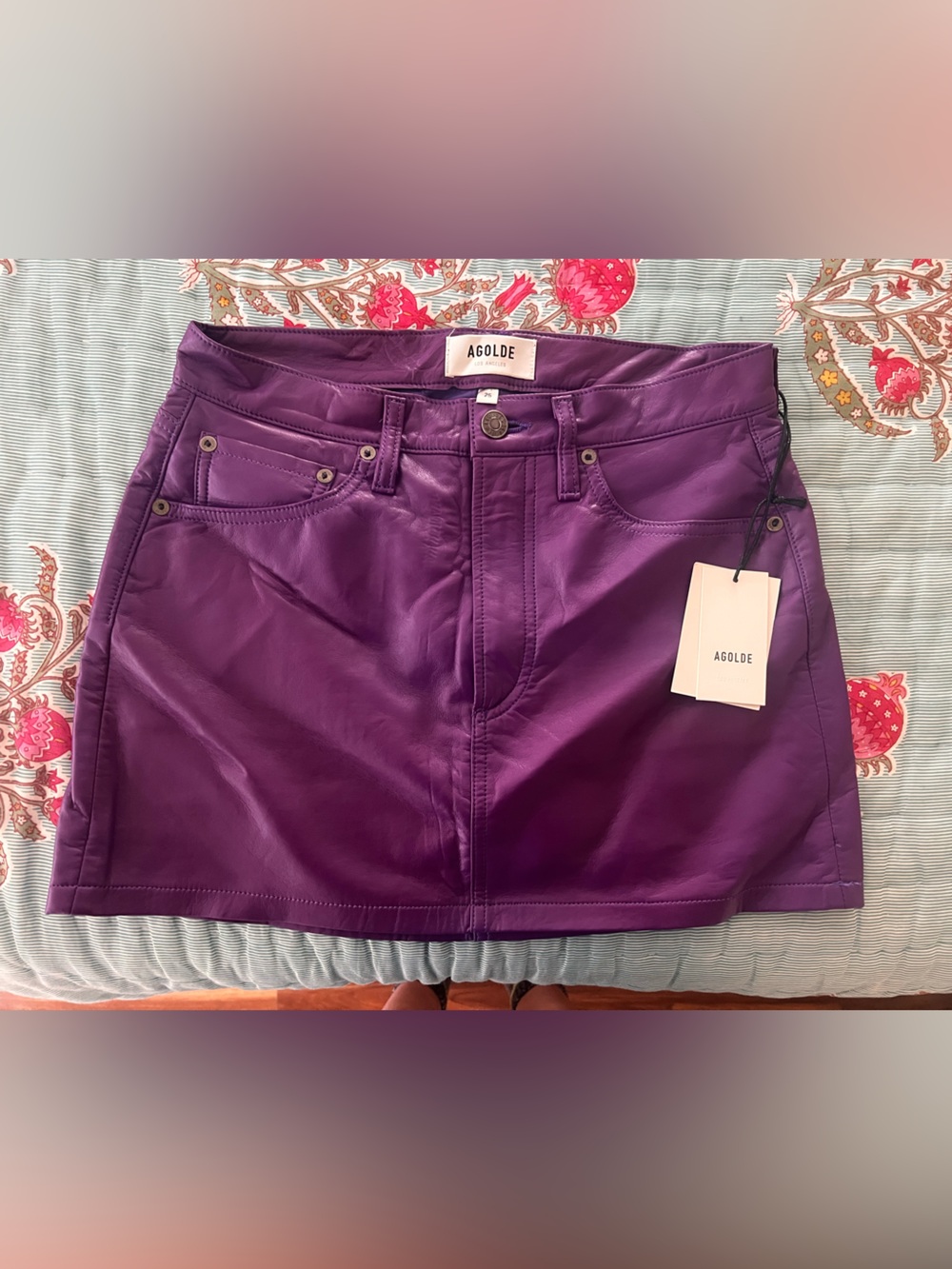 Agolde Purple Leather Skirt